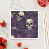 Paarse Bloemen Gothic Schedel Halloween Servet (Insitu)