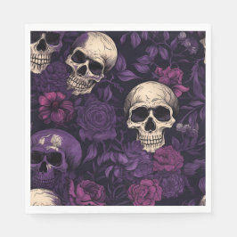 Paarse Bloemen Gothic Schedel Halloween Servet