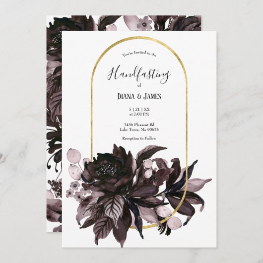 Paarse Bloemen Gotische Boho Pagan Handfasten Kaart (Voorkant / Achterkant)