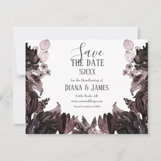 Paarse Bloemen Gotische Boho Pagan Handfasten Save The Date (Voorkant)
