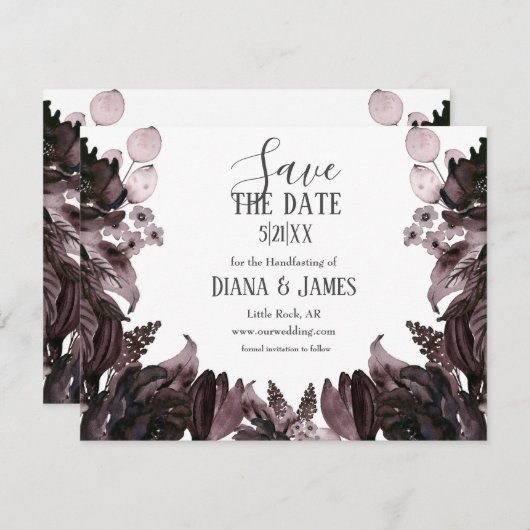 Paarse Bloemen Gotische Boho Pagan Handfasten Save The Date (Voorkant / Achterkant)