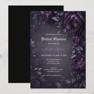 Paarse Bloemen Gotische Bruiloftsinvitation Kaart