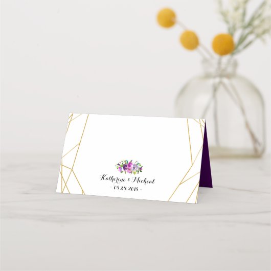 Paarse Bloemen Goud Geometrische Tafel Plaats Kaar Plaatskaartje (Achterkant)