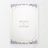 Paarse Bloemen Goud Katholiek Kruis QR Code Huweli Drieluik Uitnodiging (Cover)