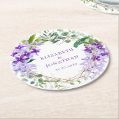 Paarse Bloemen Goud Lijst bruiloft Ronde Kartonnen Onderzetter (Gebogen)
