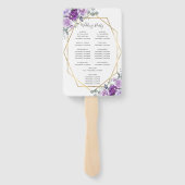 Paarse Bloemen Goud Lijst Trouwprogramma Handwaaier (Achterkant)