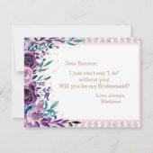 Paarse Bloemen & Goud wordt je mijn bruidsmeisje Kaart (Achterkant)