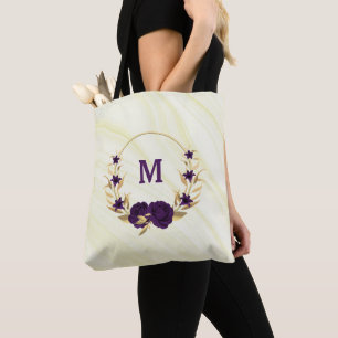 paarse bloemen gouden bladeren marmeren tas