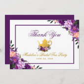 Paarse Bloemen Gouden Bruids Tea Party Dank u P Bedankkaart (Voorkant / Achterkant)