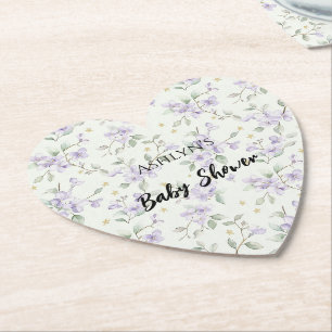 Paarse Bloemen Gouden Sterren Manen Baby Shower Kartonnen Onderzetters