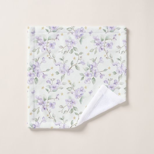Paarse bloemen Gouden sterren Manen Bad Handdoek (Wasdoekje)