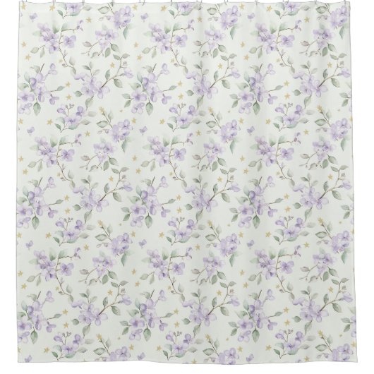 Paarse bloemen Gouden sterren Manen Douchegordijn (Voorkant)