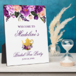 Paarse Bloemen Gouden Vrijgezellenfeest Thee Welko Fotoplaat<br><div class="desc">Waterverf Paarse Ultra Violet Bloemen en Goud Vrijgezellenfeest Tea Party Welkom Plaque</div>