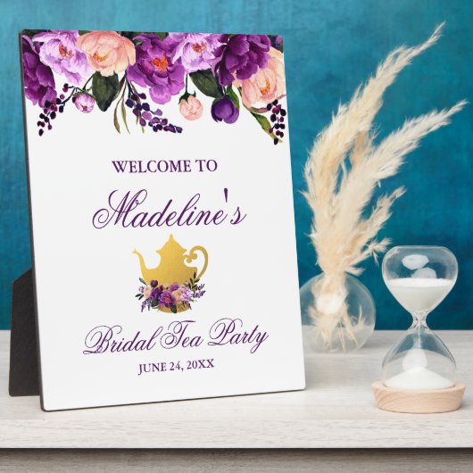 Paarse Bloemen Gouden Vrijgezellenfeest Thee Welko Fotoplaat (Zijkant)