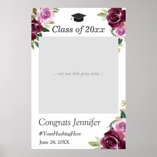 Paarse bloemen graduation party fotocabine poster (Voorkant)