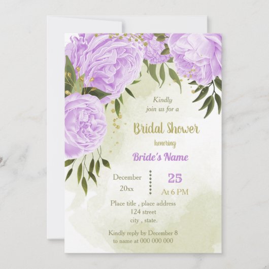 paarse bloemen greenery bridal doucheuitnodiging kaart (Voorkant)