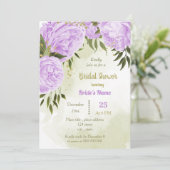 paarse bloemen greenery bridal doucheuitnodiging kaart (Staand voorkant)