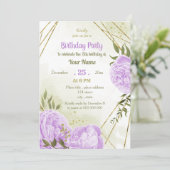 paarse bloemen greenery verjaardagsfeest kaart (Staand voorkant)