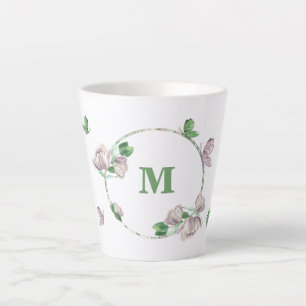 paarse bloemen groen blad vlinders  latte mok