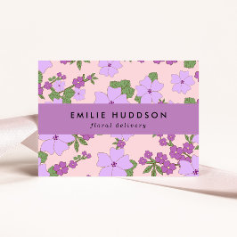 Paarse bloemen, groen, bloemist, bloemenwinkel visitekaartje