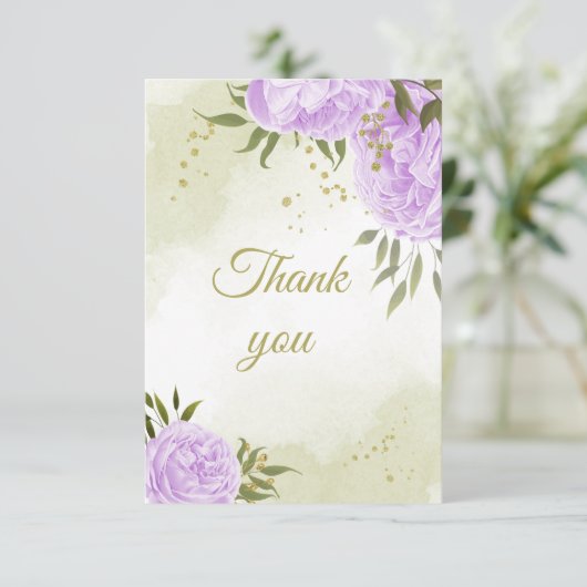 paarse bloemen groen botanisch bedankkaart (Staand voorkant)