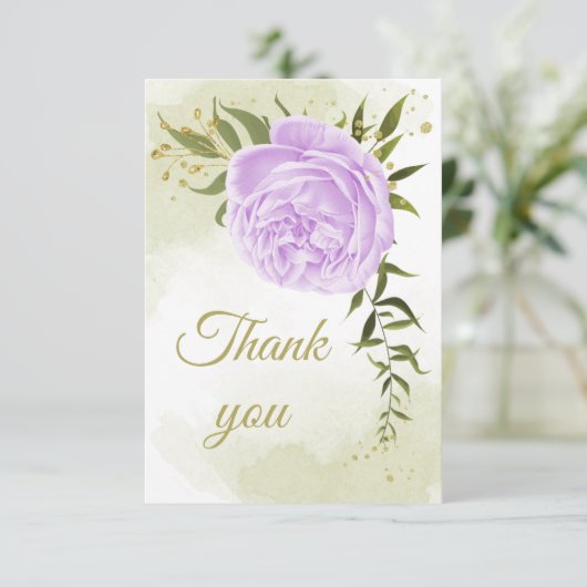 paarse bloemen groen botanisch bedankkaart (Staand voorkant)