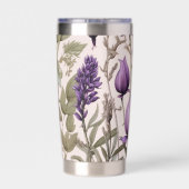 Paarse bloemen groen botanisch monogram geïsoleerde drinkbeker (Achterkant)