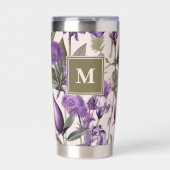 Paarse bloemen groen botanisch monogram geïsoleerde drinkbeker (Voorkant)