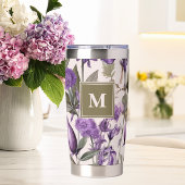 Paarse bloemen groen botanisch monogram geïsoleerde drinkbeker