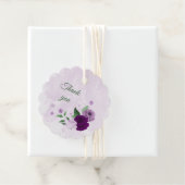 Paarse bloemen groen bruiloft bedankjes labels (In situ)