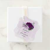 Paarse bloemen groen bruiloft bedankjes labels (In situ)