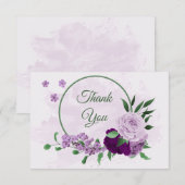 Paarse bloemen groen bruiloft bedankkaart (Voorkant / Achterkant)