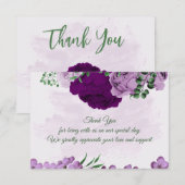 Paarse bloemen groen bruiloft bedankkaart (Voorkant / Achterkant)