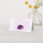 Paarse bloemen groen bruiloft plaatskaartje (Achterkant)