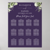 Paarse Bloemen Groen Bruiloft Zitkaarten Poster (Voorkant)