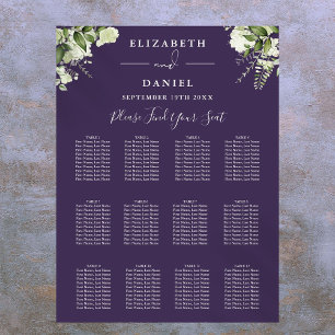 Paarse Bloemen Groen Bruiloft Zitkaarten Poster