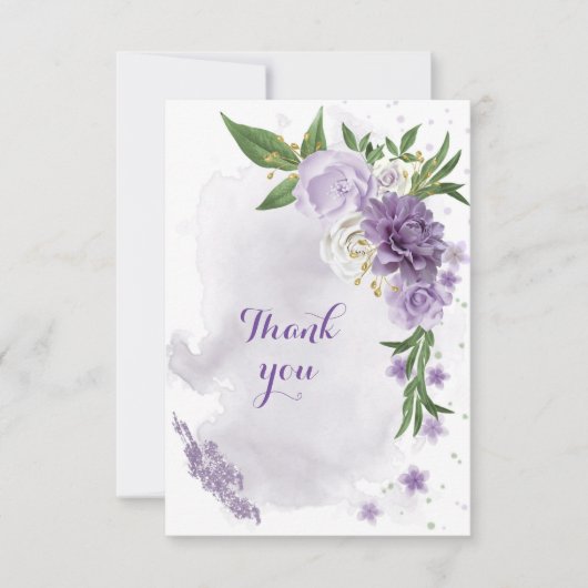 paarse bloemen groen goud bedankkaart (Voorkant)