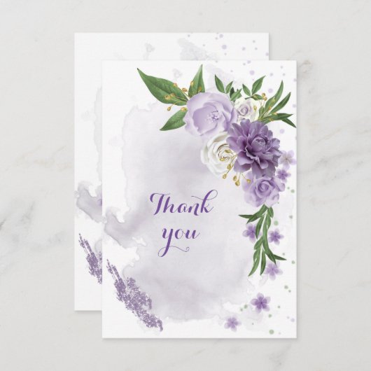 paarse bloemen groen goud bedankkaart (Voorkant / Achterkant)