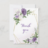 paarse bloemen groen goud geometrisch bedankkaart (Voorkant)