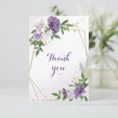 paarse bloemen groen goud geometrisch bedankkaart (Staand voorkant)