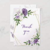 paarse bloemen groen goud geometrisch bedankkaart (Voorkant / Achterkant)