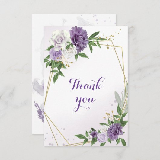 paarse bloemen groen goud geometrisch bedankkaart (Voorkant / Achterkant)