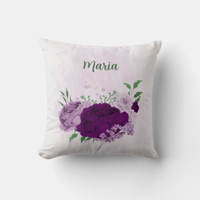 paarse bloemen groen kussen (Voorkant)