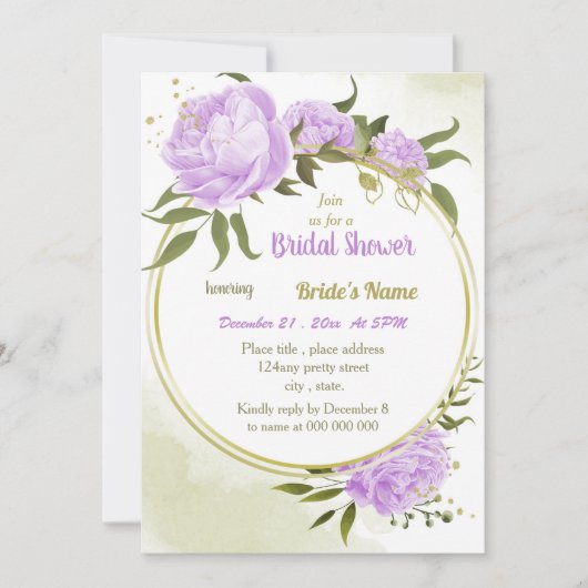 paarse bloemen, groen met vrijgezellenfeest kaart (Voorkant)