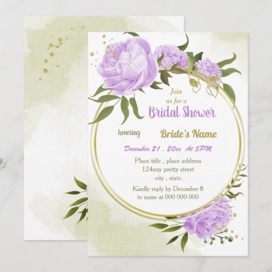 paarse bloemen, groen met vrijgezellenfeest kaart (Voorkant / Achterkant)