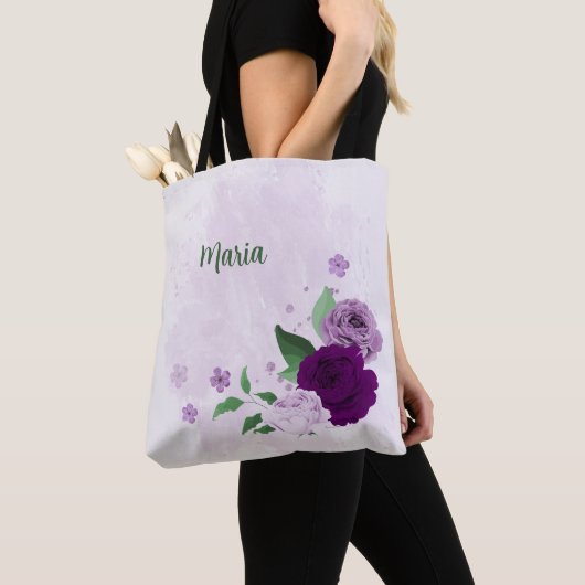 paarse bloemen groen tote bag (Dichtbij)