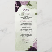 paarse bloemen groen trouwmenu menu (Voorkant)