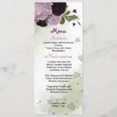 paarse bloemen groen trouwmenu menu (Voorkant)