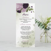 paarse bloemen groen trouwmenu menu (Staand voorkant)