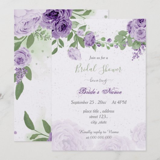  paarse bloemen groen vrijgezellenfeest kaart (Voorkant / Achterkant)